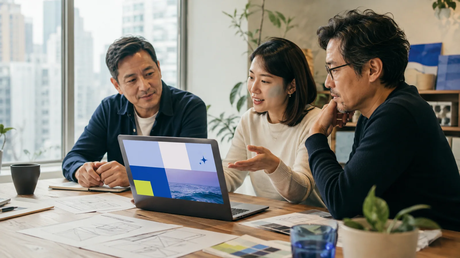 Hong Kong organization manager, web designer and project consultant reviewing an AI-assisted website design together
